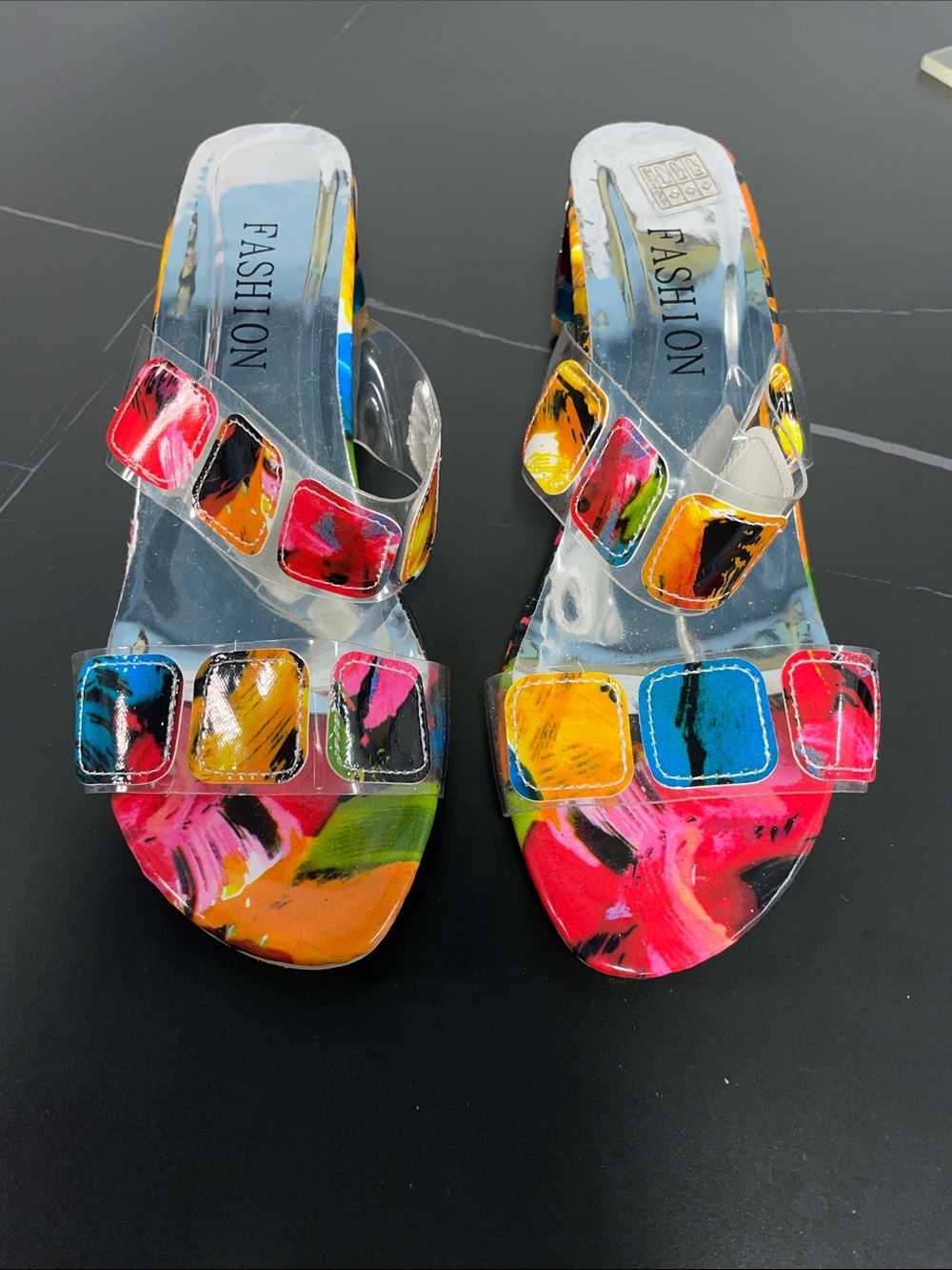 FASHION COLORFUL GEM BLOCK HEEL SANDALS FTL-08-138